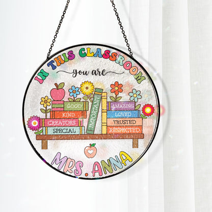 Netecom Personalized Teacher Stained Glass Suncatcher – Teacher Appreciation Gift for Back to School, Classroom Decor