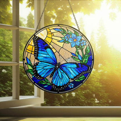 Netecom Butterfly Stained Glass Suncatcher – Sunflower & Floral Window Hanging Decor, Light Catcher Gift for Mom & Women