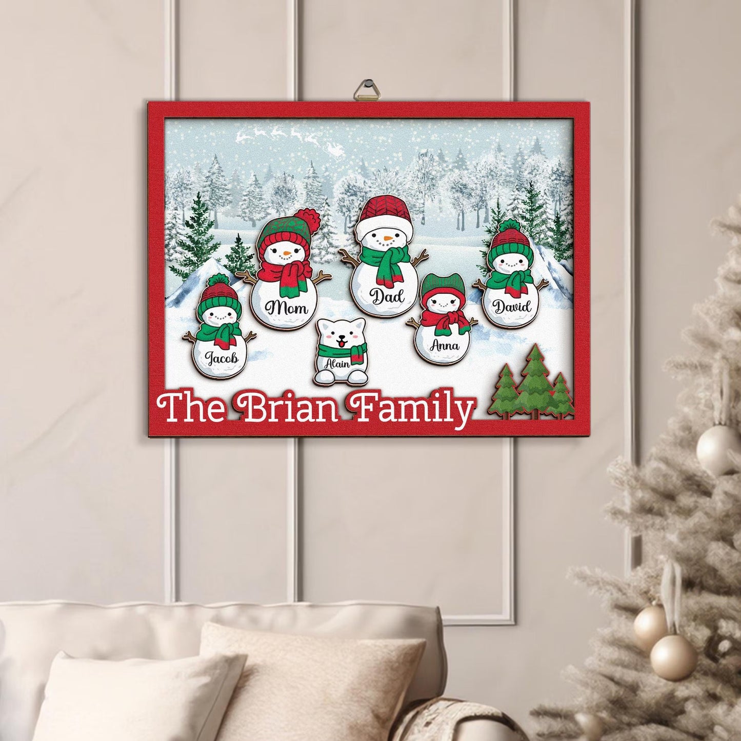 Netecom Personalized Snowman Family Wooden Frame Custom Grandparent Christmas Gift Papa Nana Grandkids Decor Holiday Family Keepsake