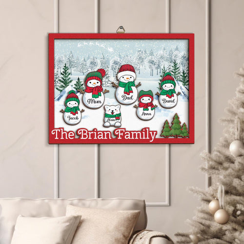 Netecom Personalized Snowman Family Wooden Frame Custom Grandparent Christmas Gift Papa Nana Grandkids Decor Holiday Family Keepsake