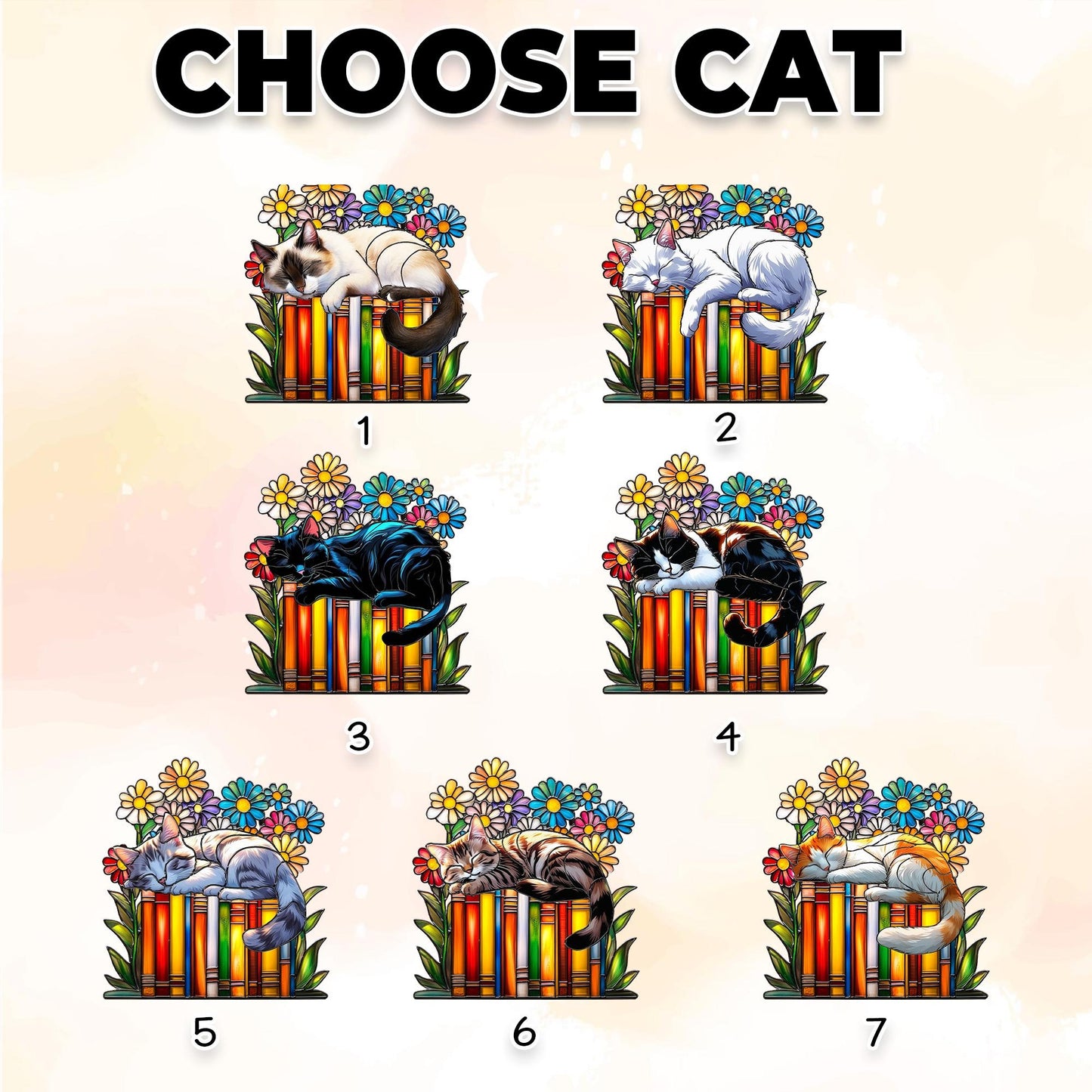 Netecom Cat Book Flower Acrylic Suncatcher – Faux Stained Glass Window Hanging, Reading Cat Book Ornament, Gift for Book Lovers & Cat Lovers