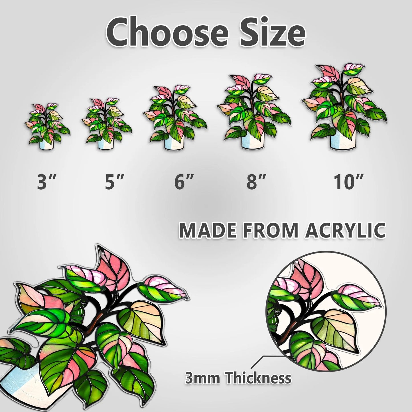 Netecom Pack of 3 Plant Acrylic Suncatchers – Faux Stained Glass Window Hanging, Botanical Home Art Decor, Garden Hanging Decor for Plant Lovers