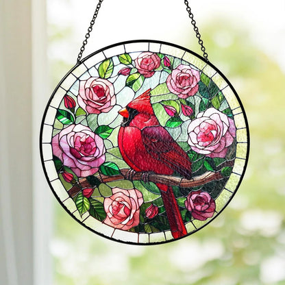 Netecom Red Cardinal Stained Glass Suncatcher – Cardinal Glass Art, Window Hanging Decor, Bird Lover Gift for Mom, Grandma, Mother’s Day, Home Decor