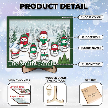 Netecom Personalized Snowman Family Wooden Frame Custom Grandparent Christmas Gift Papa Nana Grandkids Decor Holiday Family Keepsake