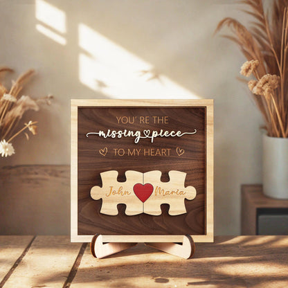 Netecom Personalized The Missing Piece Name Sign for Couples, Romantic Gift for Him and Her, Custom Puzzle Love Keepsake with Heart Keychain