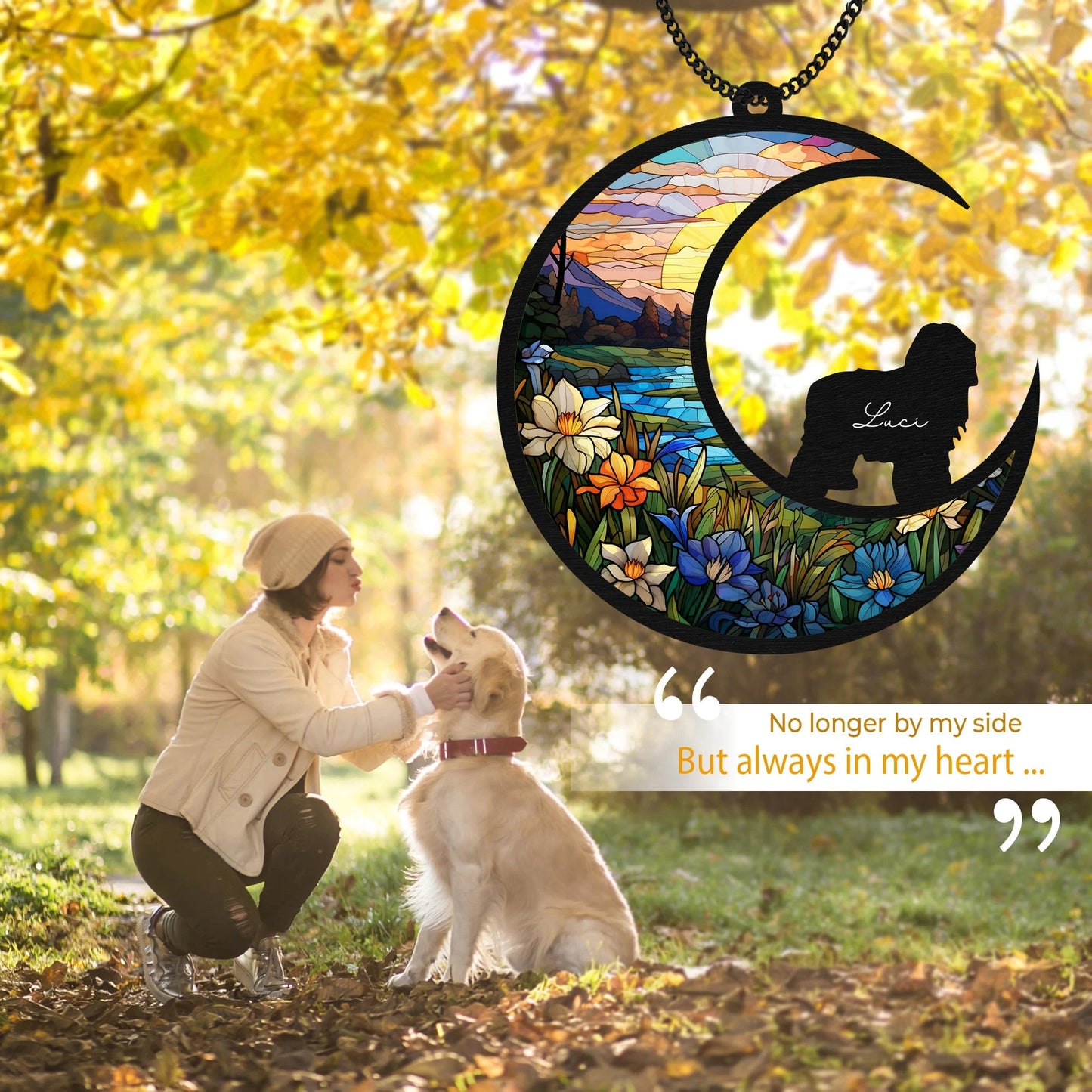 Netecom Personalized 6" Old English Sheepdog Memorial Suncatcher – Custom Pet Loss Sympathy Gift, Dog Remembrance Ornament, Wall Hanging for Dog Lovers