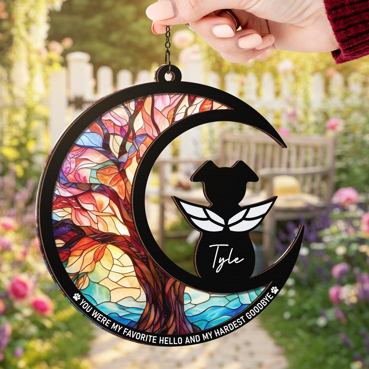 Netecom Dog Memorial Suncatcher Gift Set – Pet Loss Ornament, DIY Sympathy Card and Keychain, You Were My Favorite Hello Dog Mom Remembrance