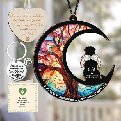 Netecom Golden Retriever Dog Memorial Suncatcher Gift – Personalized Pet Loss Ornament, Bereavement Keychain & Sympathy Card Remembrance Set