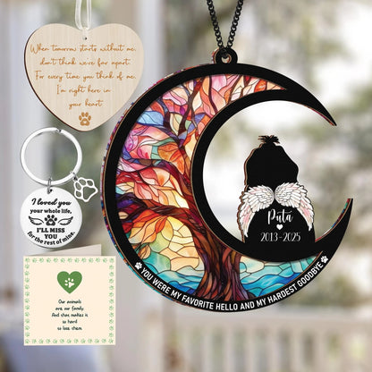Netecom Shih Tzu Dog Memorial Suncatcher Gift – Personalized Pet Loss Ornament, Bereavement Keychain & Sympathy Card Remembrance Set
