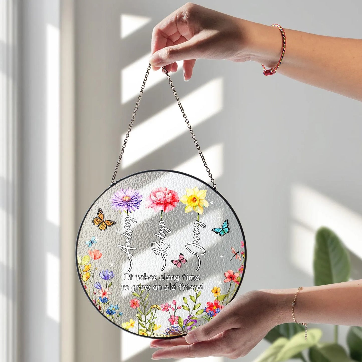 Netecom Personalized Birth Month Flower Stained Glass Suncatcher – Family Birth Month Flowers, Custom Gift for Grandma Mom Nana, Mother’s Day Gift