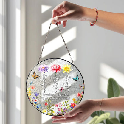 Netecom Personalized Birth Month Flower Stained Glass Suncatcher – Family Birth Month Flowers, Custom Gift for Grandma Mom Nana, Mother’s Day Gift