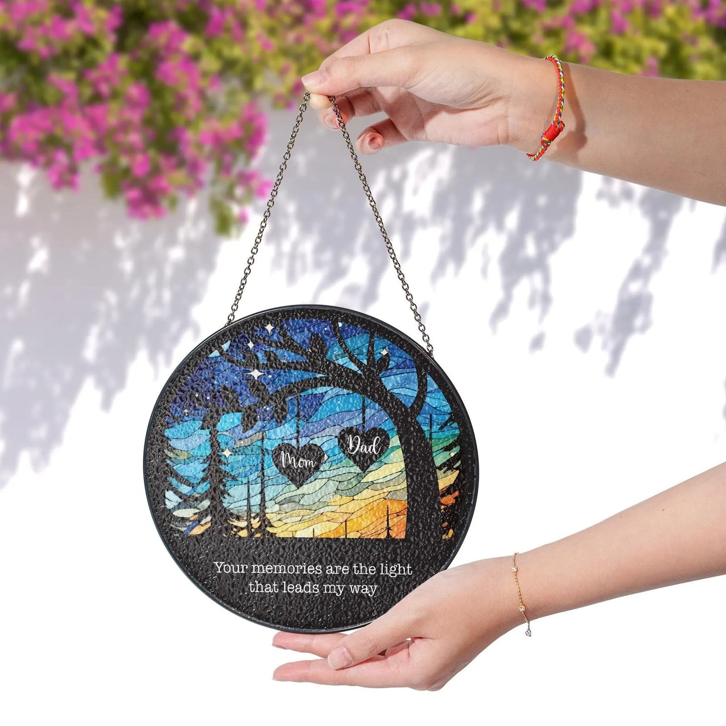 Netecom Memorial Stained Glass Suncatcher – Personalized Sympathy Gift for Loss of Mom, Father in Heaven Remembrance