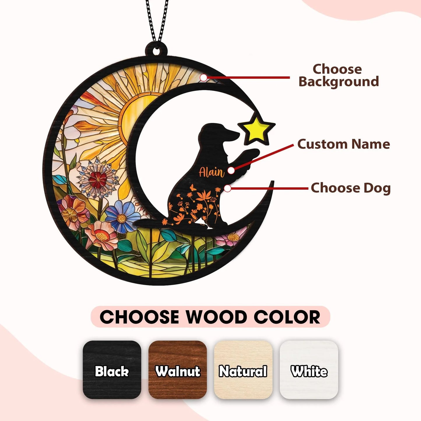 Netecom Personalized Stained Glass Suncatcher, Black Cat Memorial Ornament, Pet Loss Sympathy Gift, Cat Mom Tribute, Window Hanging Decor