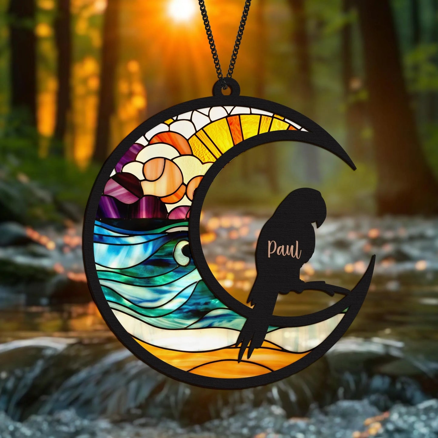Netecom Personalized Parrot Memorial Suncatcher, Bird Lover Gift, Cockatiel Memorial Ornament, Pet Loss Gift, Custom Pet Memorial, Bird Sympathy Gift