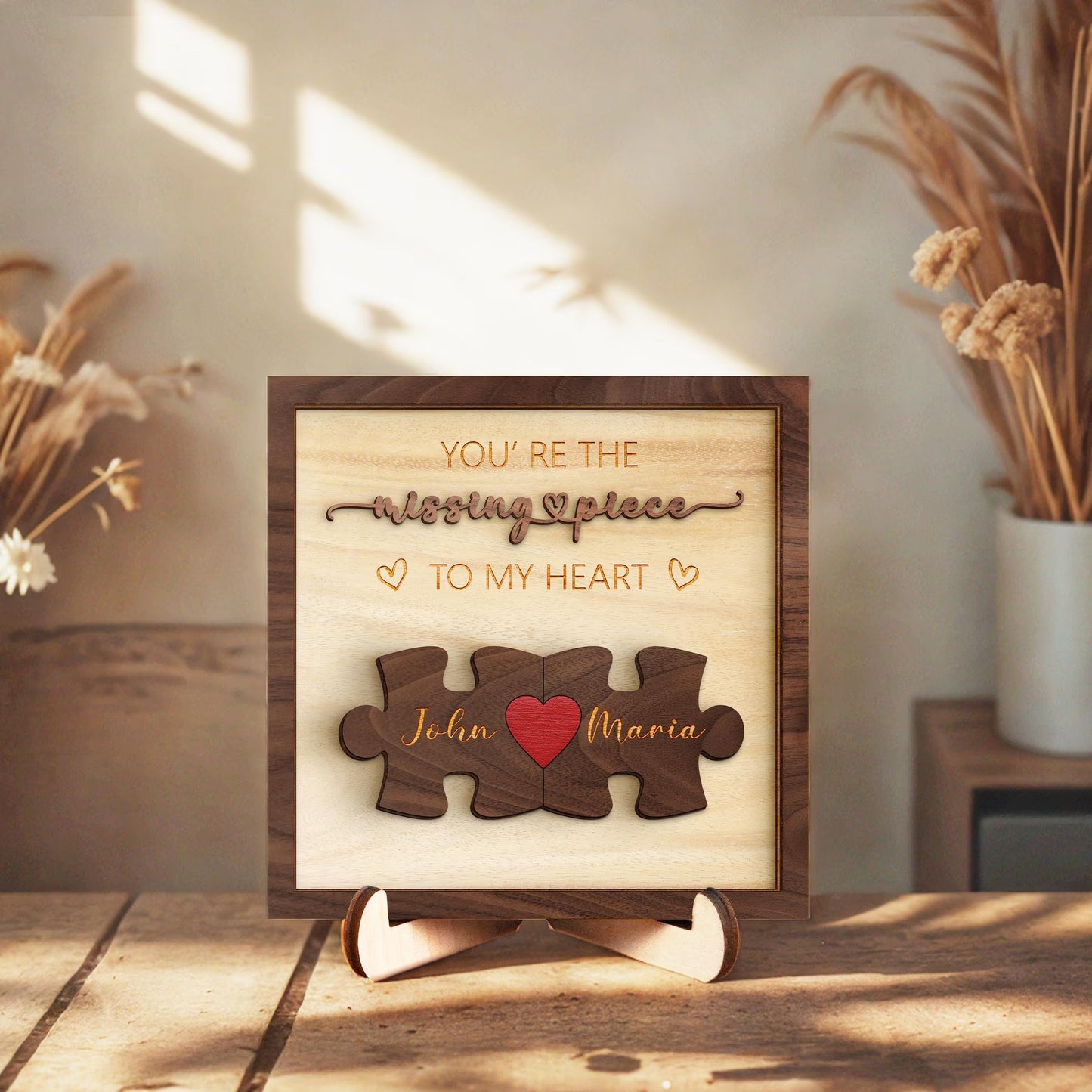 Netecom Personalized The Missing Piece Name Sign for Couples, Romantic Gift for Him and Her, Custom Puzzle Love Keepsake with Heart Keychain