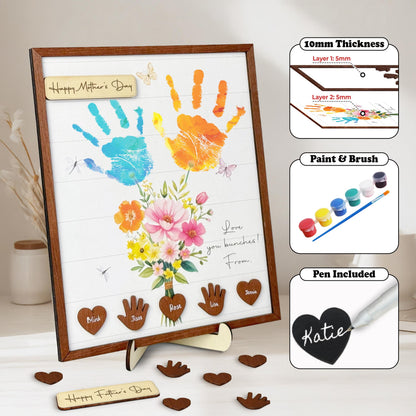 Netecom Personalized Handprint Flower Art Wooden Frame, Children’s Handprint Keepsake Gift for Mom, DIY Baby Handprint Wall Decor, Meaningful Birthday and Mother’s Day Gift