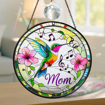 Netecom Personalized Hummingbird Stained Glass Suncatcher, Custom Window Hanging, Bird Ornament for Mom, Personalized Mother’s Day Gift, Nature Art