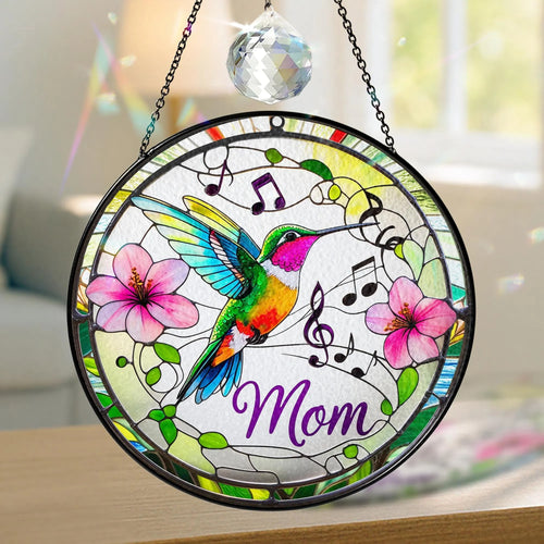 Netecom Personalized Hummingbird Stained Glass Suncatcher, Custom Window Hanging, Bird Ornament for Mom, Personalized Mother’s Day Gift, Nature Art