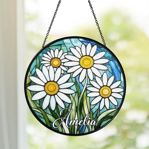 Netecom Daisy Flowers Stained Glass Suncatcher – April Birth Month Flower, Wildflower Nature Lover Gift for Mom, Grandma, or Couples, Perfect for Valentine’s Day