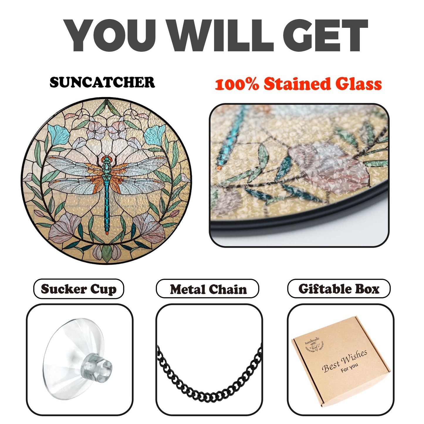 Netecom Dragonfly Celtic Stained Glass Suncatcher – Spring Garden Nature Decor, Mother’s Day Gift for Mom Grandma, Window Hanging Art