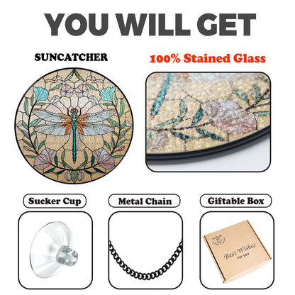 Netecom Dragonfly Celtic Stained Glass Suncatcher – Spring Garden Nature Decor, Mother’s Day Gift for Mom Grandma, Window Hanging Art