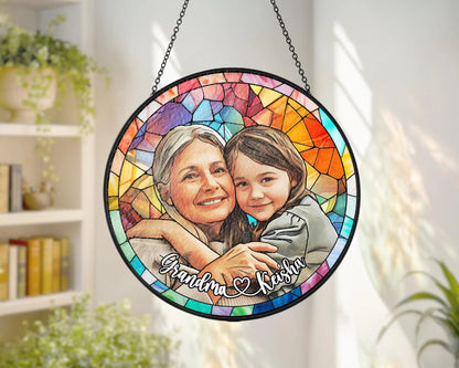 Netecom Personalized Custom Photo Portrait Stained Glass Suncatcher – Gift for Mom, Grandma's Birthday, Photo Glass Art Window Hanging