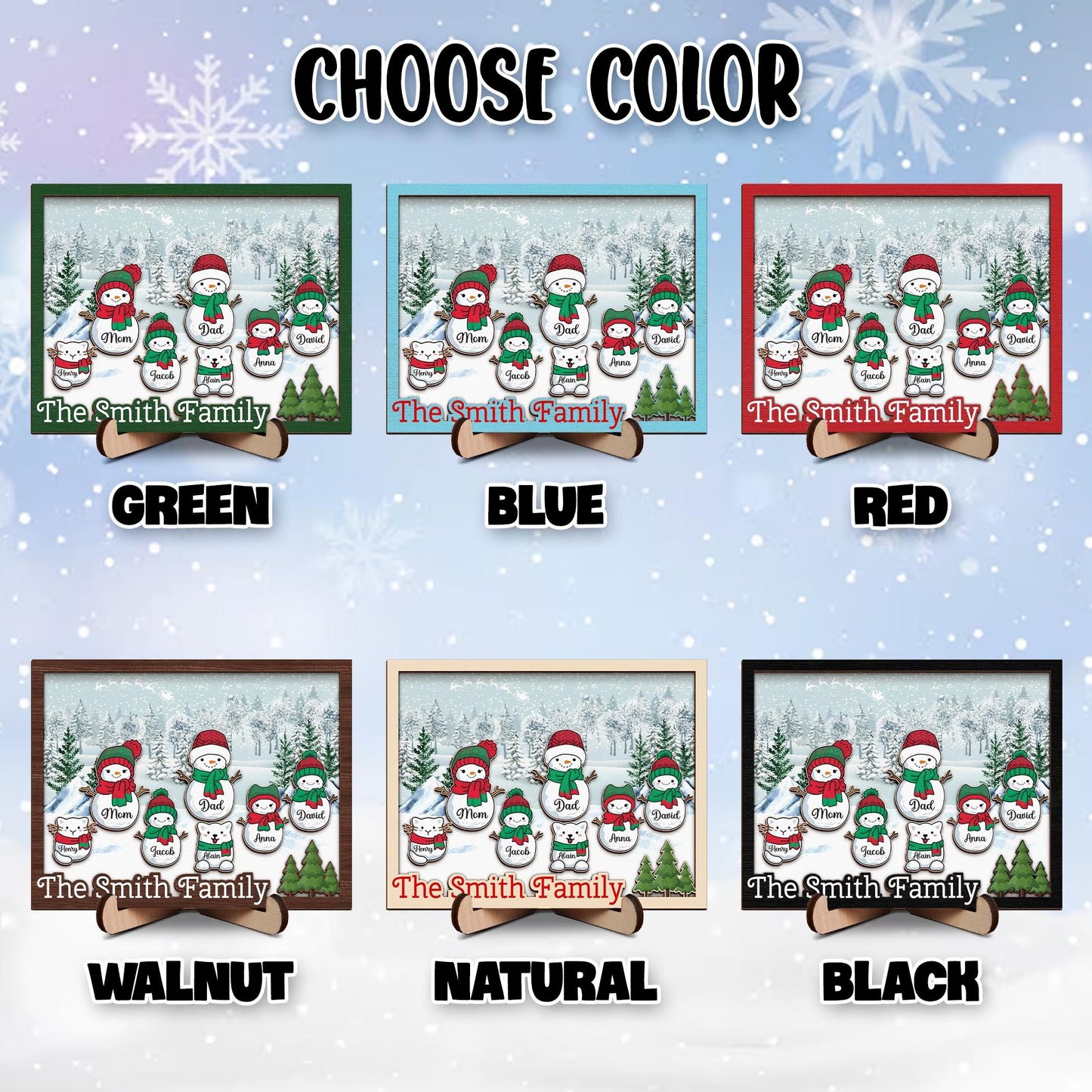 Netecom Personalized Snowman Family Wooden Frame Custom Grandparent Christmas Gift Papa Nana Grandkids Decor Holiday Family Keepsake
