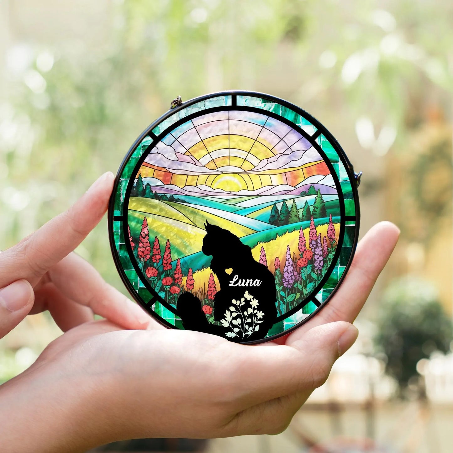 Netecom Personalized Cat Portrait Glass Suncatcher with Crystal – Custom Cat Memorial, Pet Loss Remembrance Gift, In Loving Memory
