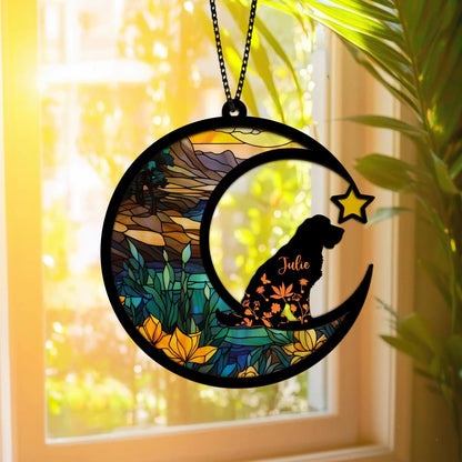 Netecom Personalized Stained Glass Suncatcher, Black Cat Memorial Ornament, Pet Loss Sympathy Gift, Cat Mom Tribute, Window Hanging Decor