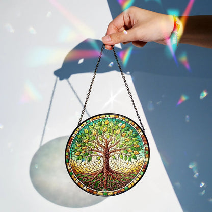 Netecom Tree of Life Stained Glass Suncatcher – Handmade Wildlife Art, Memorial Remembrance Gift, Unique Glass Wall Decor