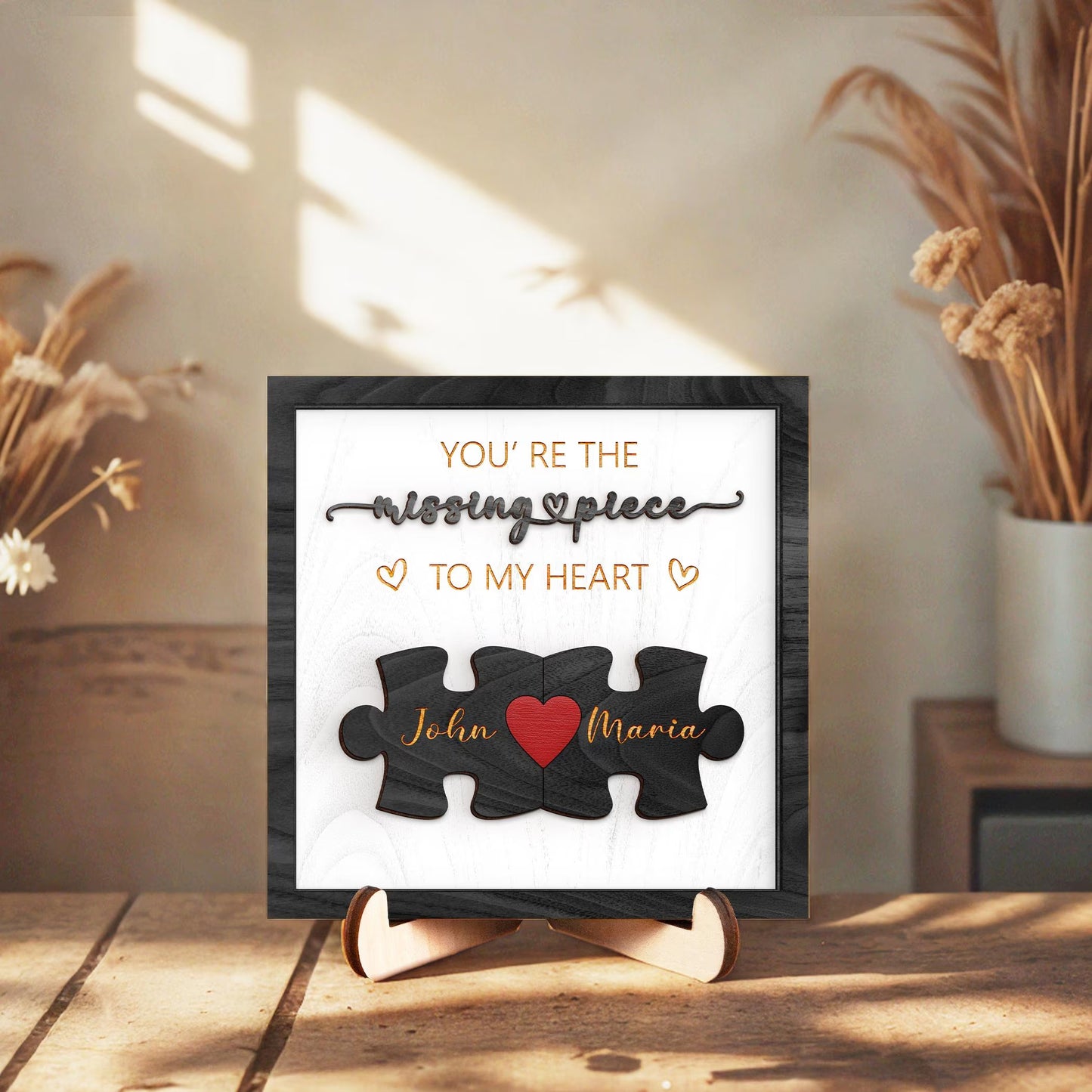 Netecom Personalized The Missing Piece Name Sign for Couples, Romantic Gift for Him and Her, Custom Puzzle Love Keepsake with Heart Keychain