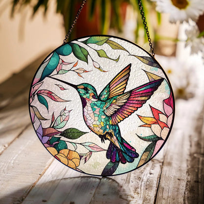 Netecom Hummingbird Stained Glass Suncatcher – Handcrafted Window Hanging, Bird Lover Gifts, Memorial Gift for Mom, Colorful Glass Art for Home Decor