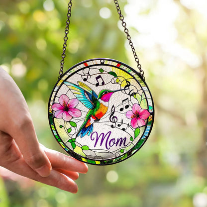 Netecom Personalized Hummingbird Stained Glass Suncatcher, Custom Window Hanging, Bird Ornament for Mom, Personalized Mother’s Day Gift, Nature Art