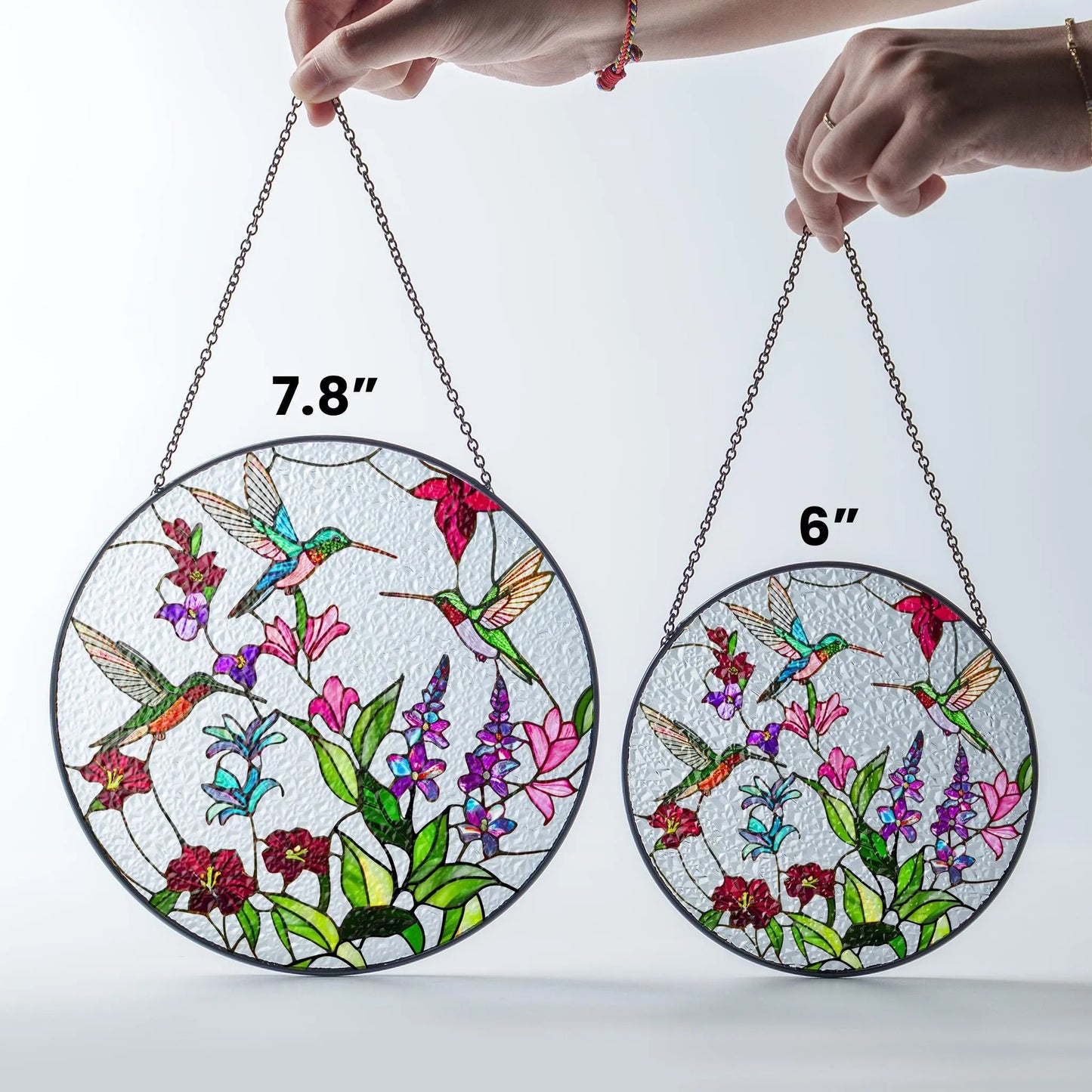 Netecom Hummingbird Glass Suncatcher – Hummingbirds and Wild Flowers Stained Glass, Window Hanging Ornament, Hummingbird Lover Gift, Home Decor for Women