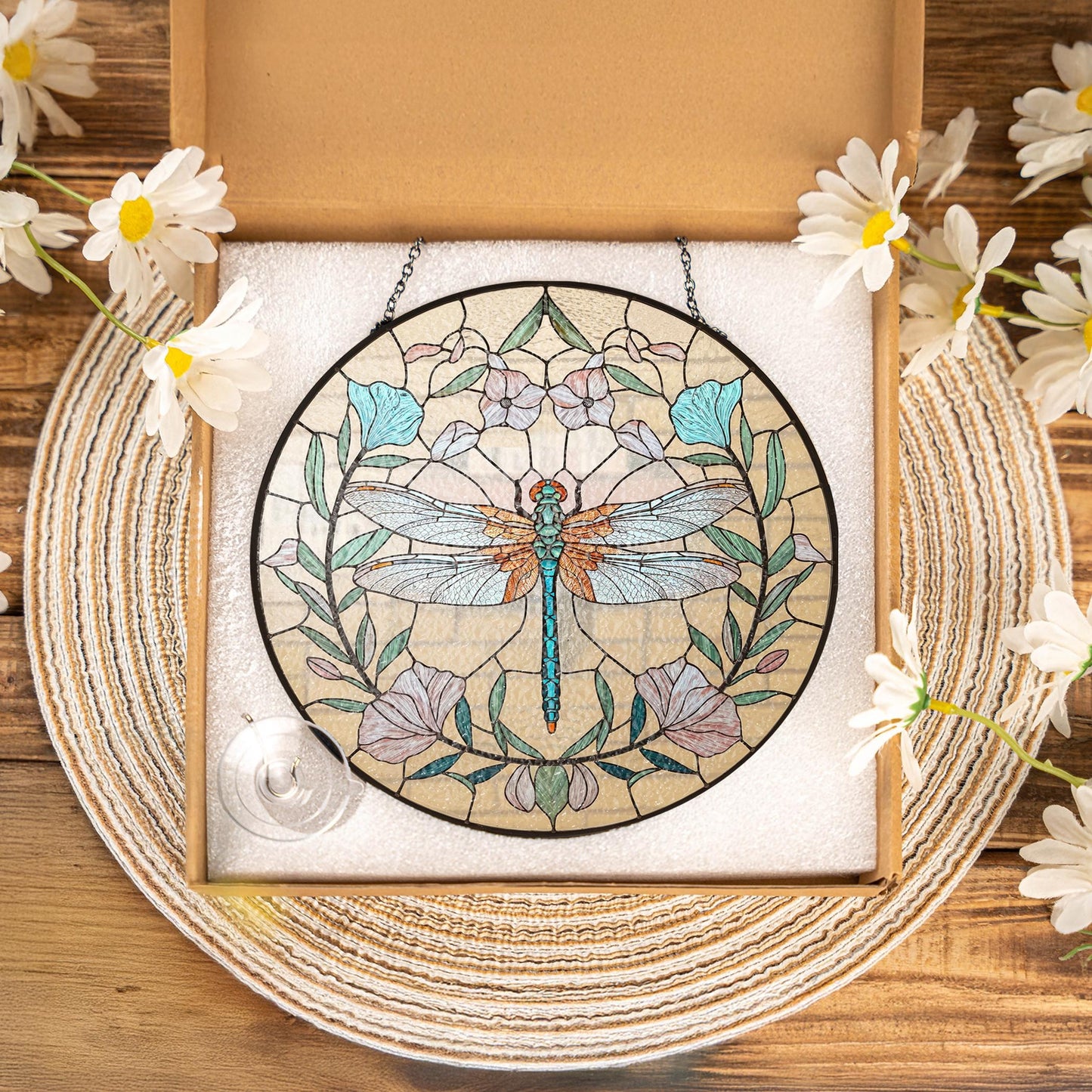 Netecom Dragonfly Celtic Stained Glass Suncatcher – Spring Garden Nature Decor, Mother’s Day Gift for Mom Grandma, Window Hanging Art