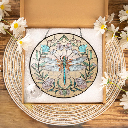 Netecom Dragonfly Celtic Stained Glass Suncatcher – Spring Garden Nature Decor, Mother’s Day Gift for Mom Grandma, Window Hanging Art