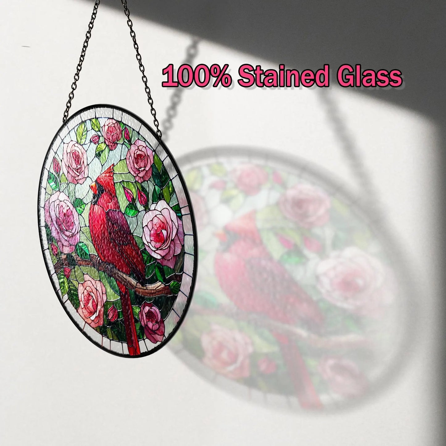 Netecom Red Cardinal Stained Glass Suncatcher – Cardinal Glass Art, Window Hanging Decor, Bird Lover Gift for Mom, Grandma, Mother’s Day, Home Decor