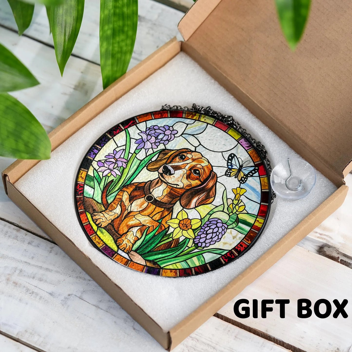 Netecom Dachshund Dog Stained Glass Suncatcher with Crystal – Personalized Pet Memorial Gift, Dachshund Lover Gift, Dog Lover Home Decor, Window Hanging Ornament