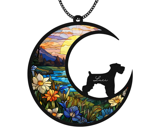 Netecom Personalized Miniature Schnauzer Memorial Suncatcher – Custom Dog Breed Loss of Pet Sympathy Gift, Schnauzer Remembrance Ornament, Wall Hanging