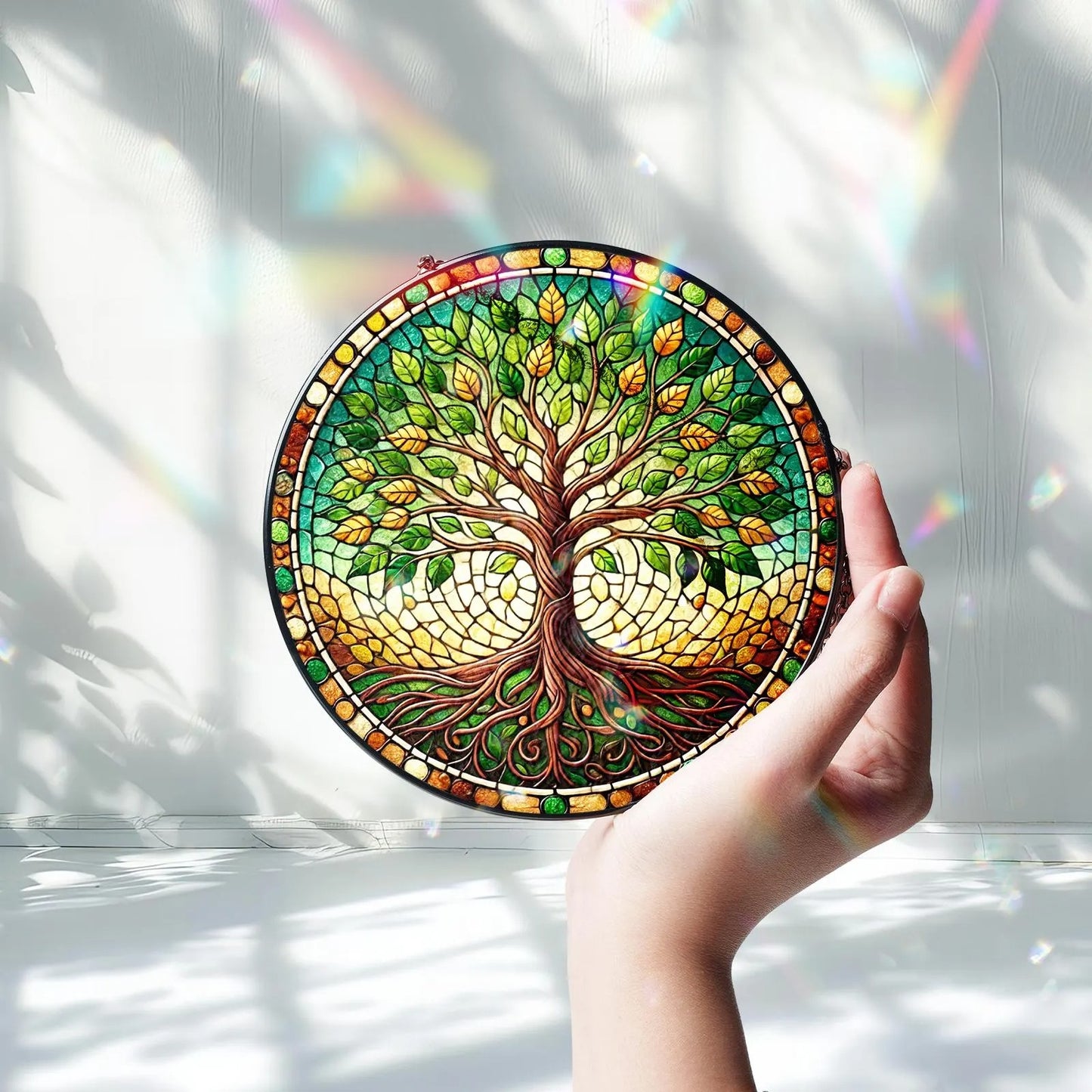 Netecom Tree of Life Stained Glass Suncatcher – Handmade Wildlife Art, Memorial Remembrance Gift, Unique Glass Wall Decor