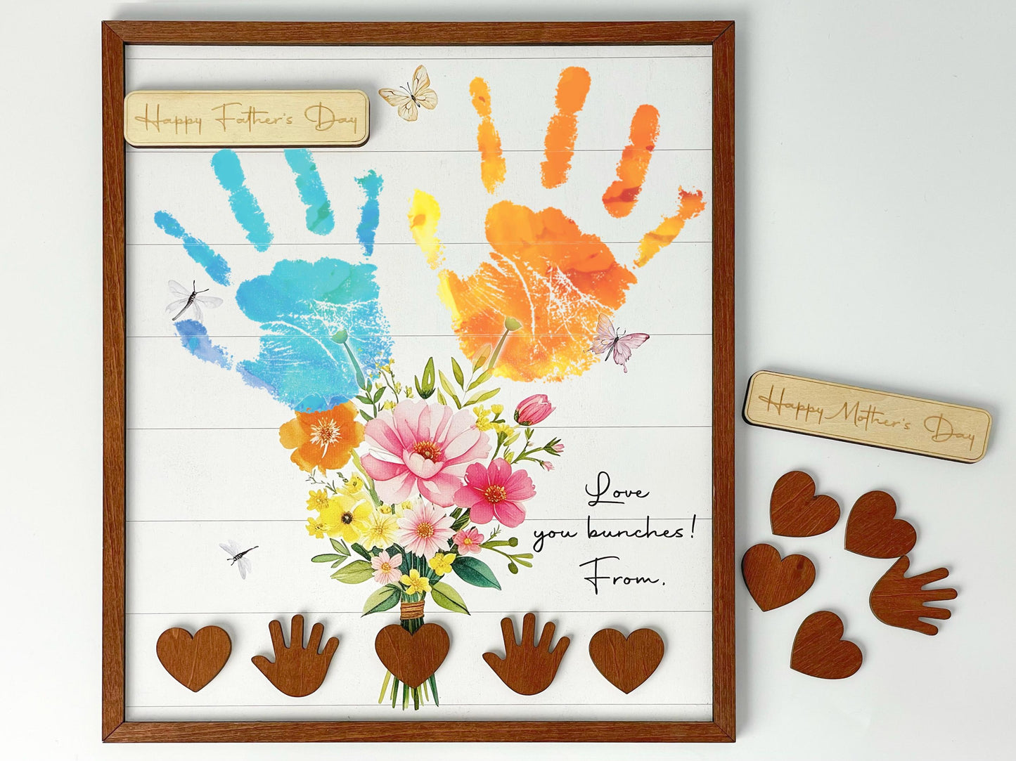 Netecom Personalized Handprint Flower Art Wooden Frame, Children’s Handprint Keepsake Gift for Mom, DIY Baby Handprint Wall Decor, Meaningful Birthday and Mother’s Day Gift