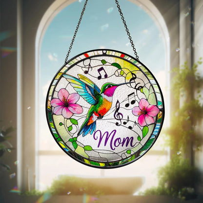 Netecom Personalized Hummingbird Stained Glass Suncatcher, Custom Window Hanging, Bird Ornament for Mom, Personalized Mother’s Day Gift, Nature Art