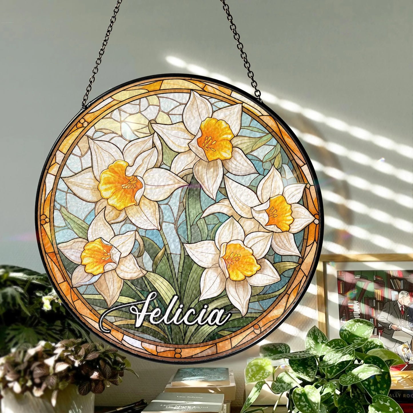 Netecom Personalized Birth Month Flower Stained Glass Suncatcher – Custom Birth Flower Gift, Mother’s Day Gift for Mom, Birthday Gift for Besties
