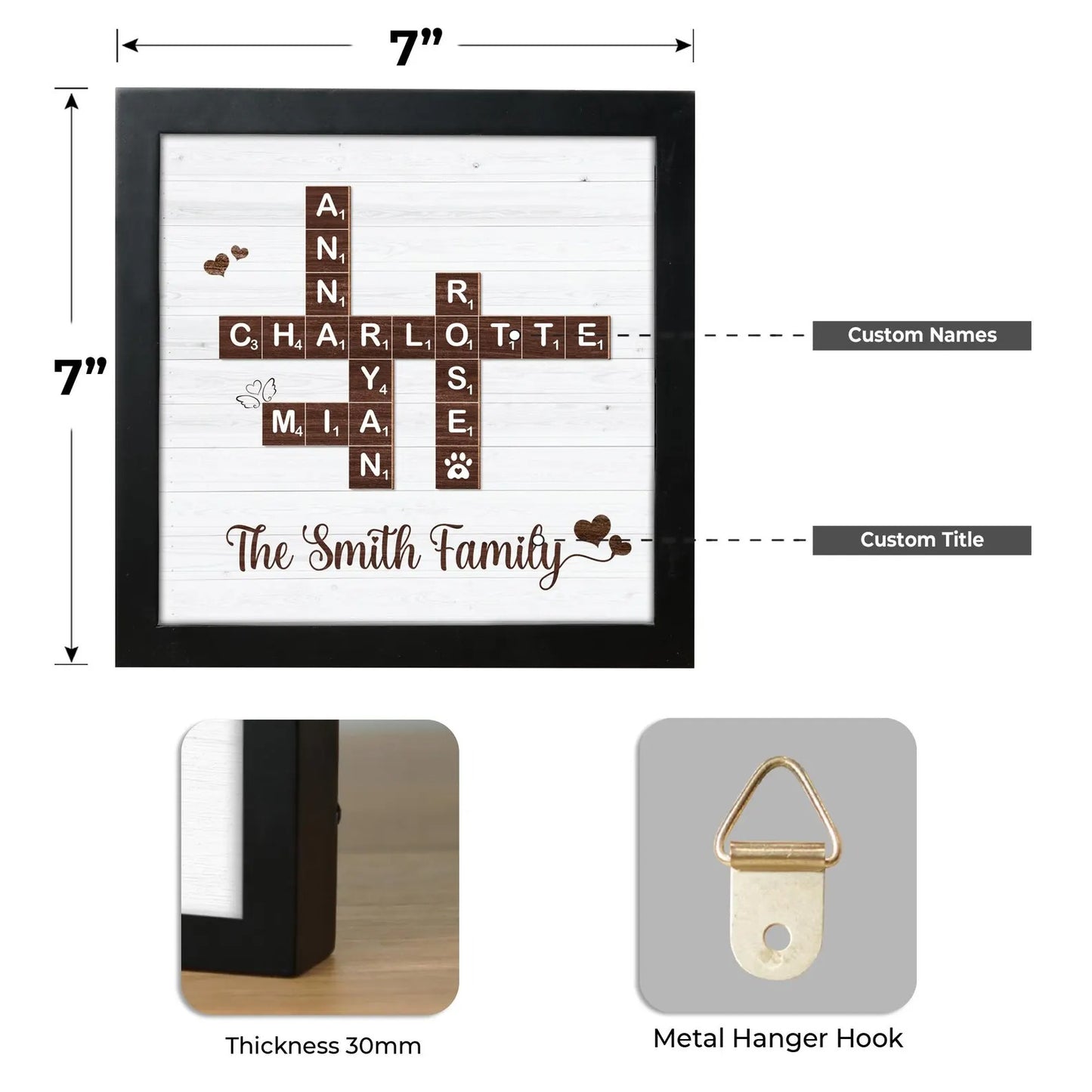Netecom Personalized Family Scrabble Puzzle Frame Custom Family Name Sign Grandkids Keepsake Family Memory Board