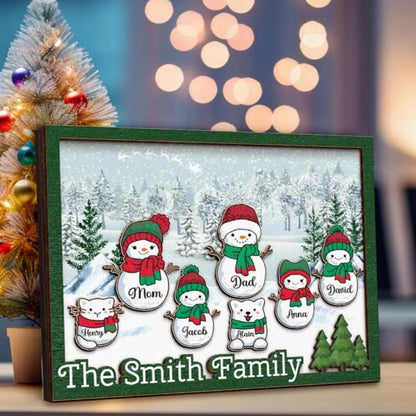 Netecom Personalized Snowman Family Wooden Frame Custom Grandparent Christmas Gift Papa Nana Grandkids Decor Holiday Family Keepsake
