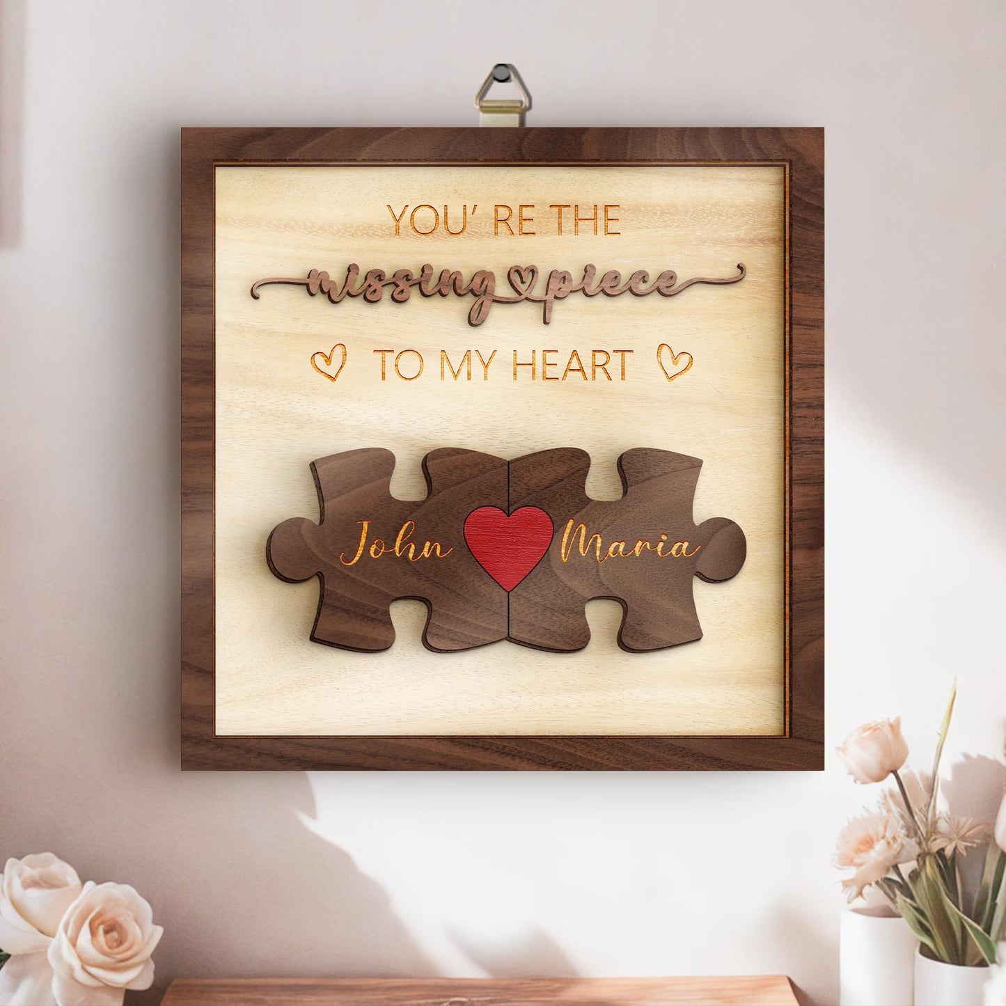 Netecom Personalized The Missing Piece Name Sign for Couples, Romantic Gift for Him and Her, Custom Puzzle Love Keepsake with Heart Keychain