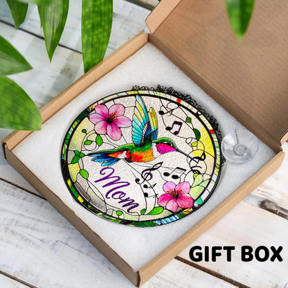 Netecom Personalized Hummingbird Stained Glass Suncatcher, Custom Window Hanging, Bird Ornament for Mom, Personalized Mother’s Day Gift, Nature Art