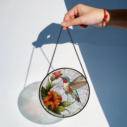 Netecom Hummingbirds and Wild Flowers Stained Glass Suncatcher – Window Hanging Nature Art, Grandma Gift, Light Catcher Wall Decor for Women Mom