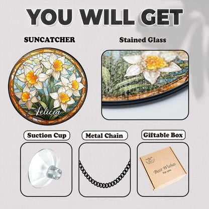 Netecom Personalized Birth Month Flower Stained Glass Suncatcher – Custom Birth Flower Gift, Mother’s Day Gift for Mom, Birthday Gift for Besties