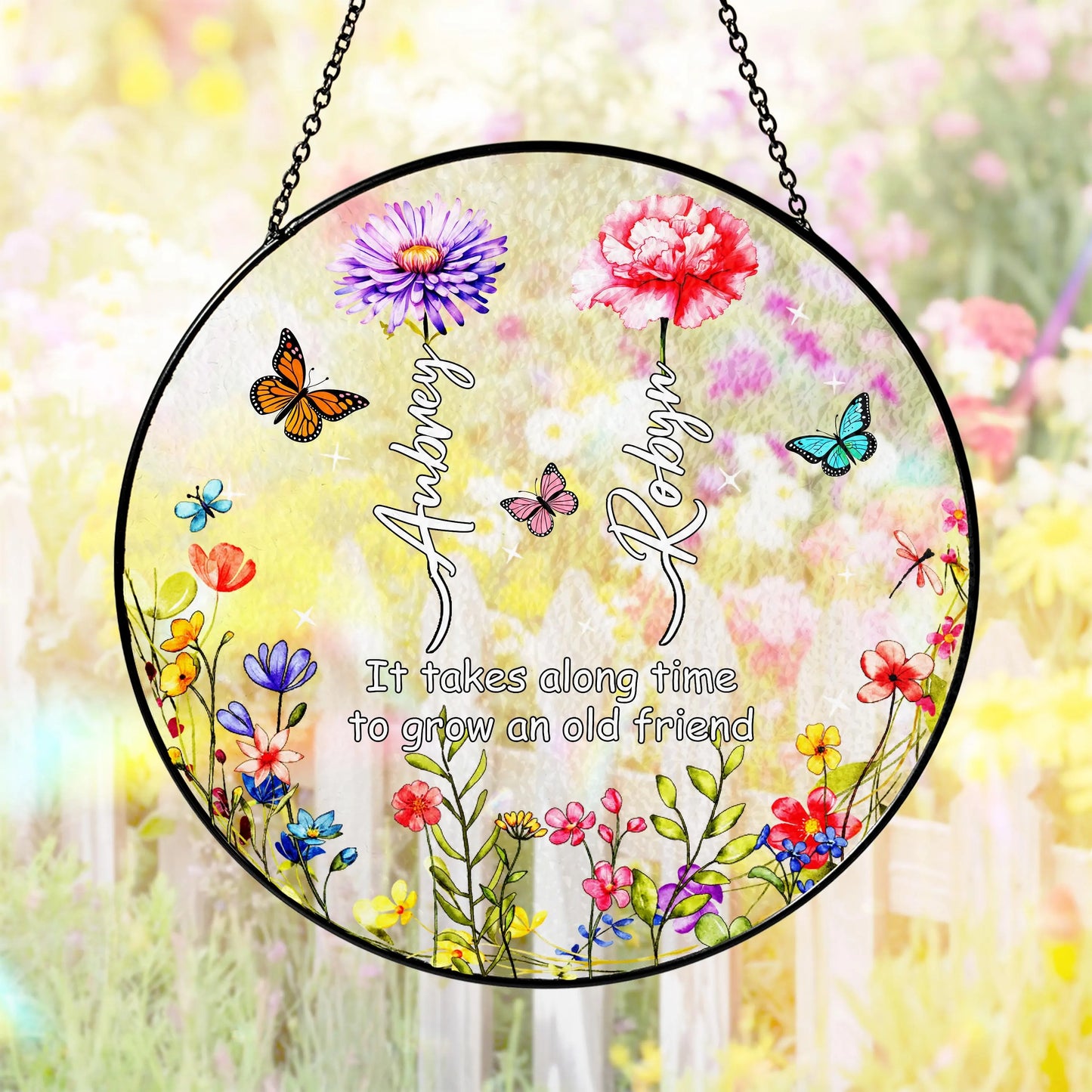 Netecom Personalized Birth Month Flower Stained Glass Suncatcher – Family Birth Month Flowers, Custom Gift for Grandma Mom Nana, Mother’s Day Gift